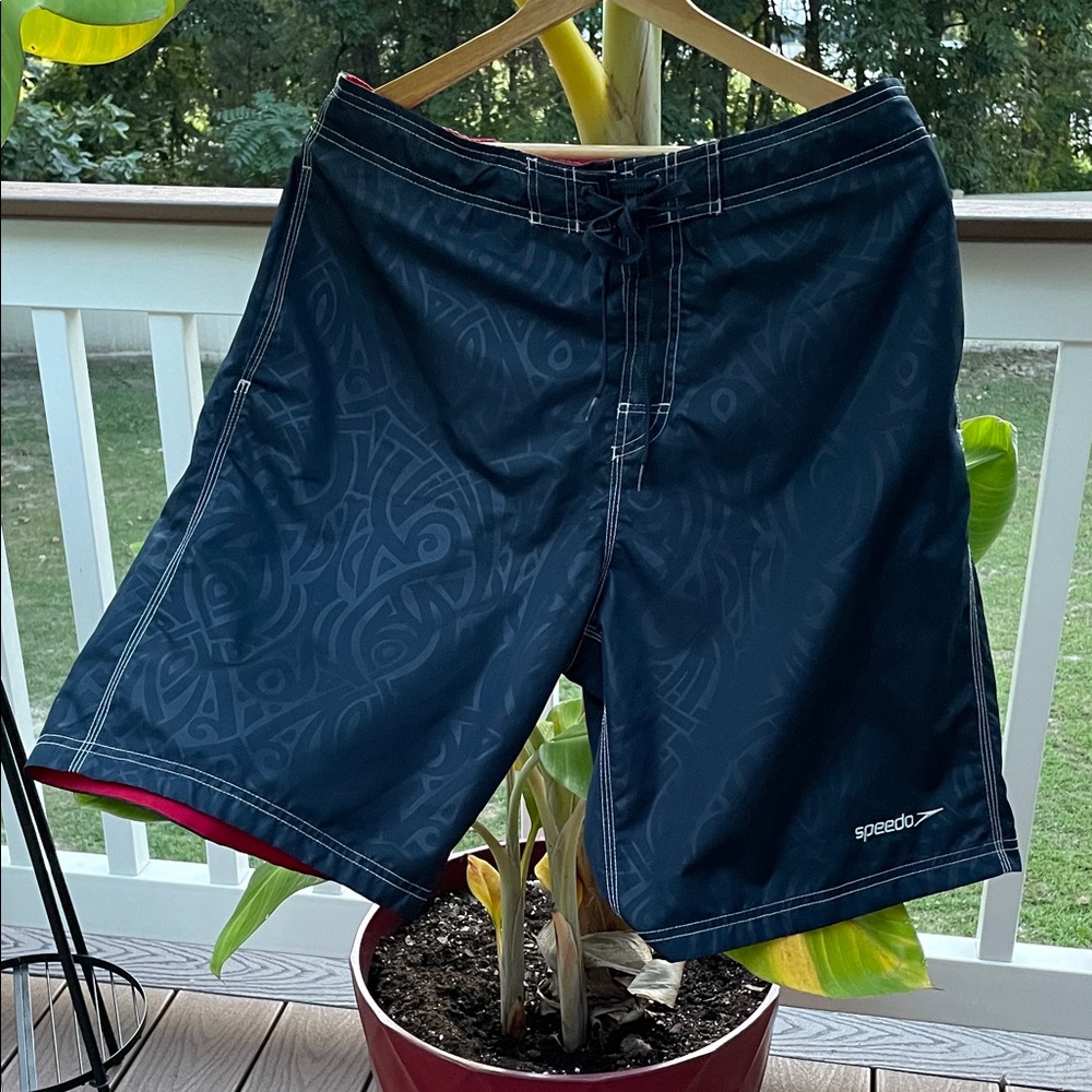 Speedo Men's Patterned Board Shorts Dark Blue Large